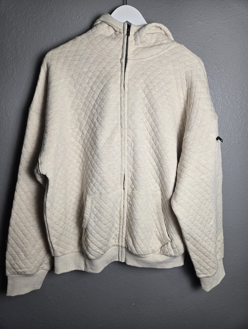 Kori America Cream Quilted Hoodie Sweater Size Large